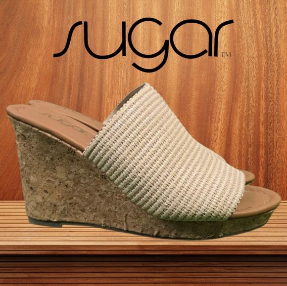 SUGAR | HARUKI GENUINE CORK SLIP-IN WEDGE MULE SANDALS - Picture 1 of 16